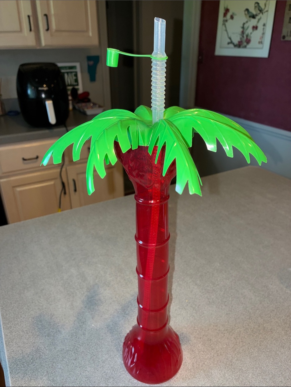 Tropical Palm Tree Drink Cup - Red Trunk with Green Leaves